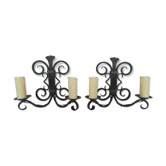 Pair of wrought iron wall sconces 2 lights