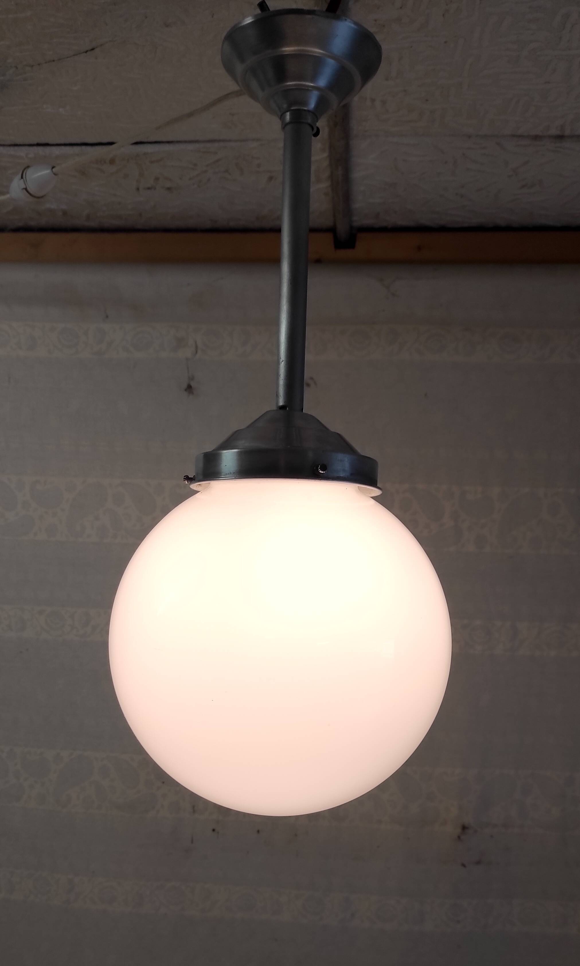 Opaline globe pendant light - mid-20th century