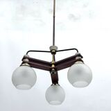 Vintage three satin glasses chandelier. Italy 1950s