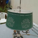 Hot water bottle lamp 3 lights silvered metal aged lampshade sheet metal (74cm)