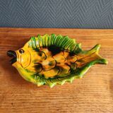 Vintage Fish Plate in Barbotine – Yellow Fish Serving Dish