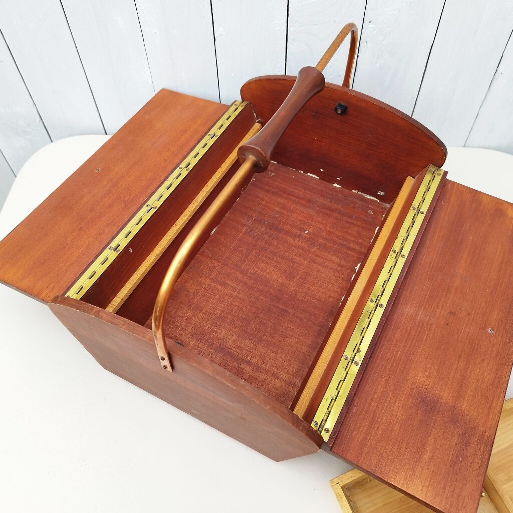 Old sewing box worker varnished wood