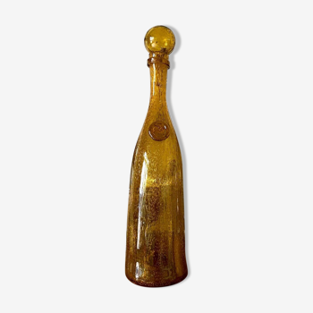Biot "Narrow Bottle 45" in golden yellow bubbled glass