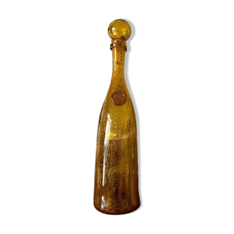 Biot "Narrow Bottle 45" in golden yellow bubbled glass