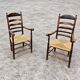 Early 20th century handcrafted and carved highback / ladder back chairs /