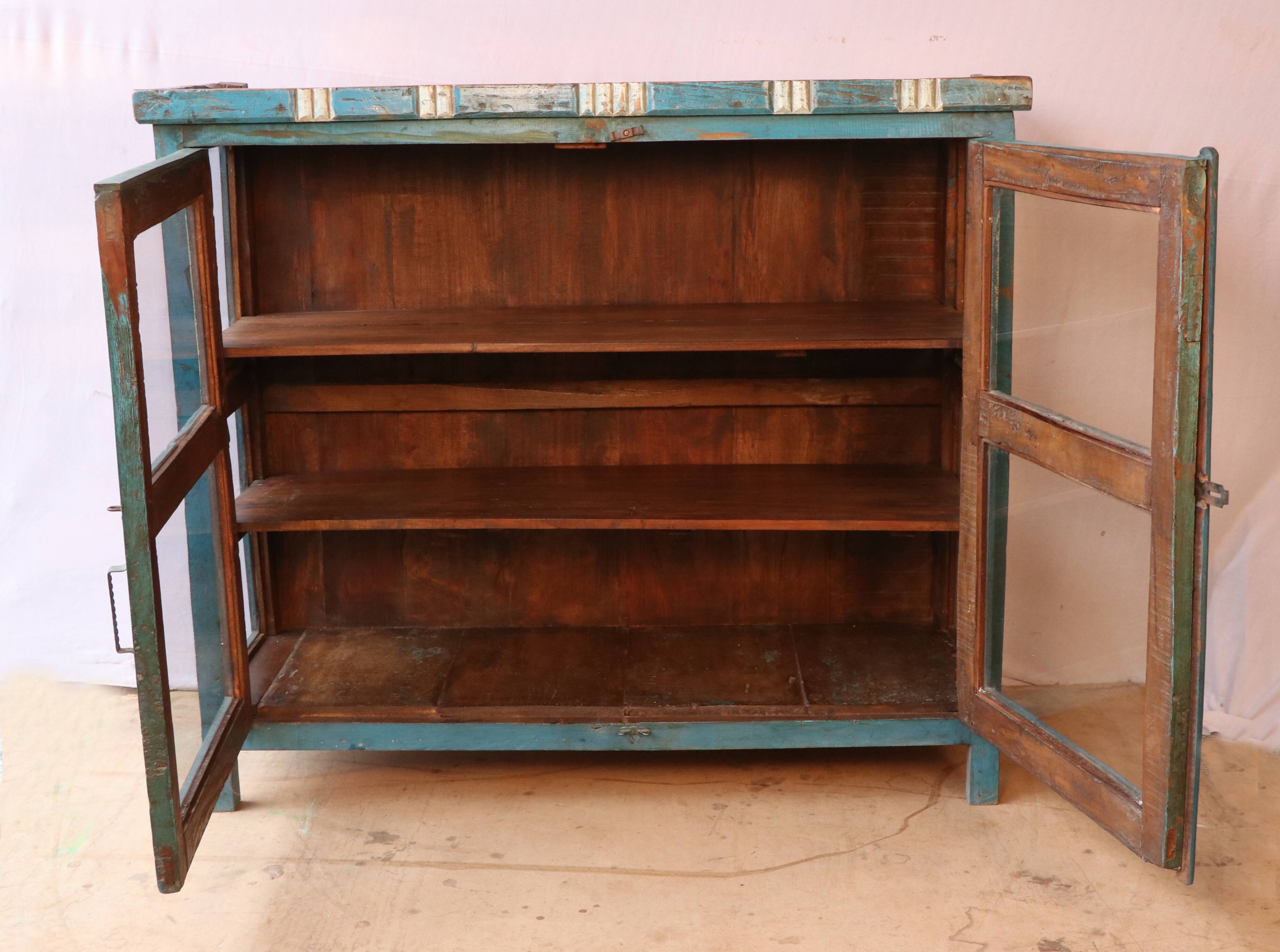 Old glazed sideboard in original blue patina Burmese teak