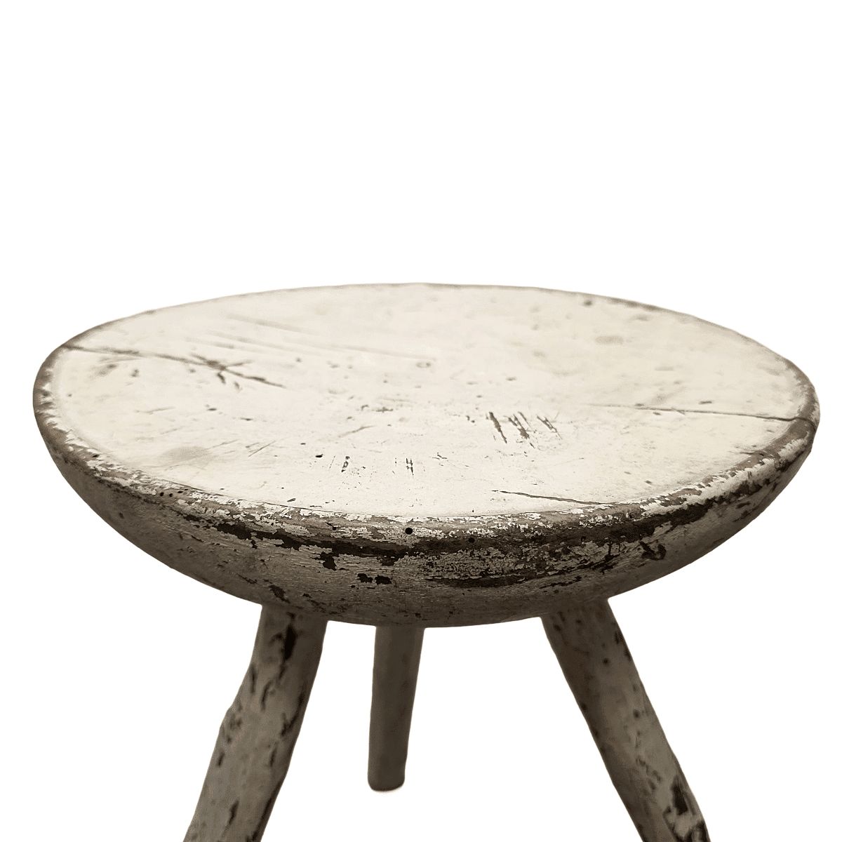 Antique French Milk Stool Painted White, early 1900s