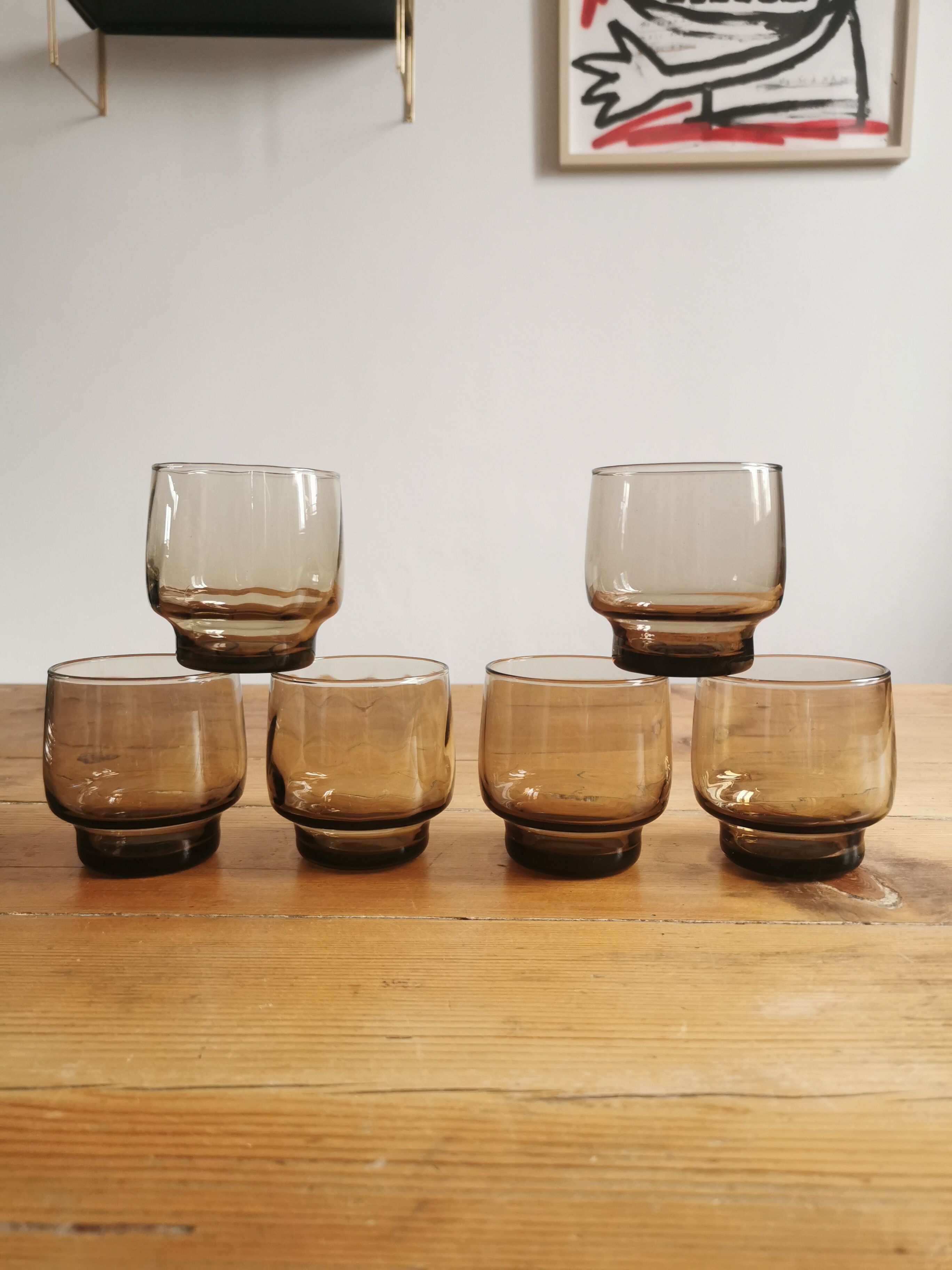 Service of 6 smoked glass water glasses
