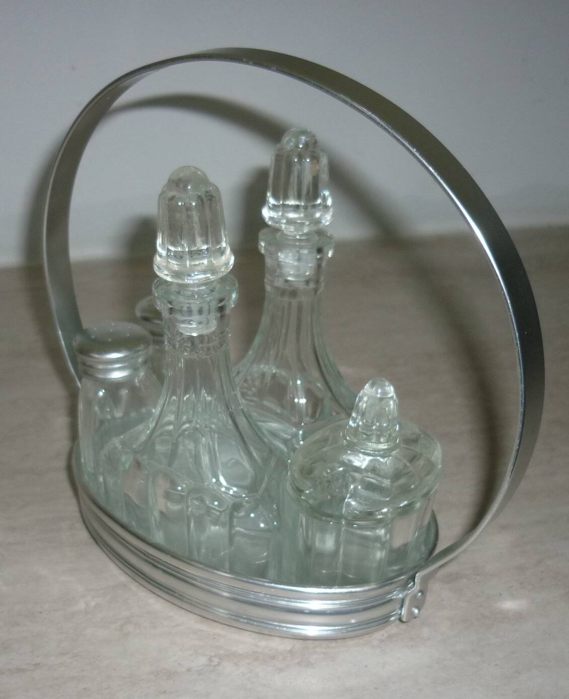 Oil vinegar salt pepper and mustard condiment server