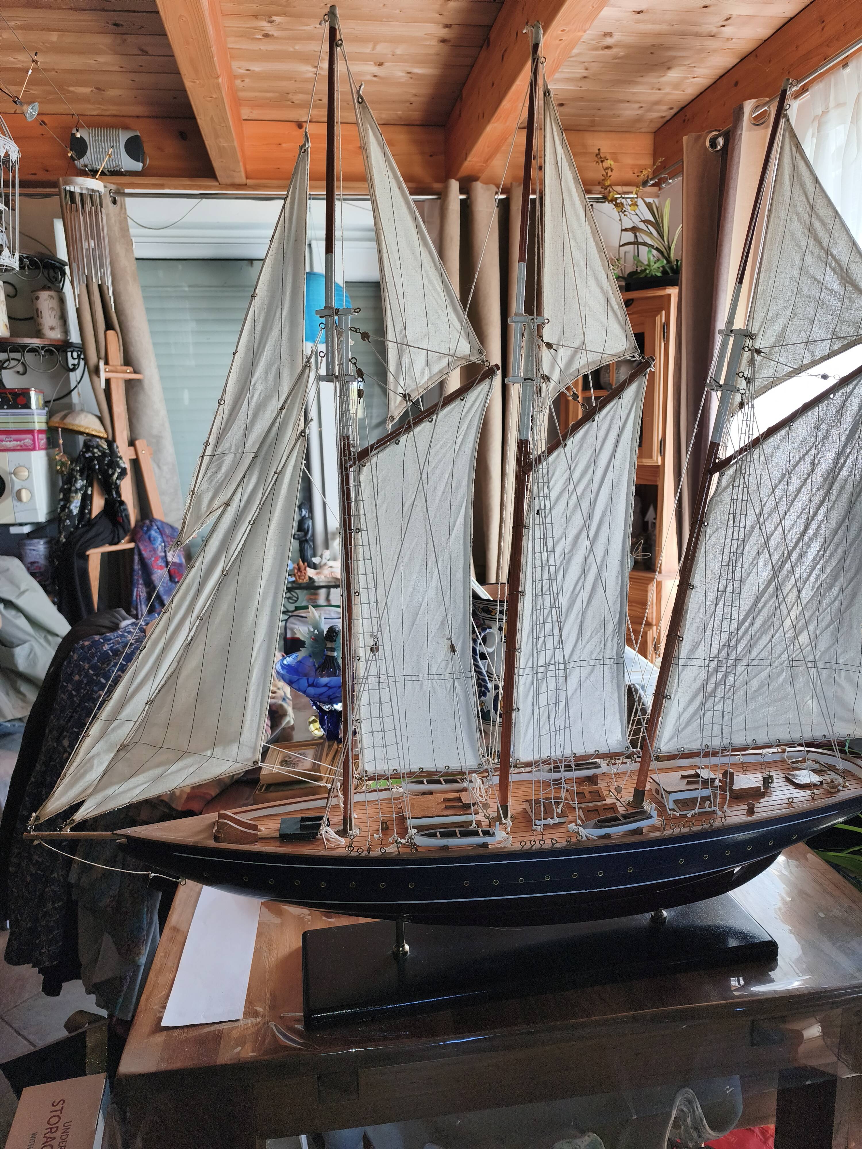 Large model of a three-masted ship, 105 cm x 100 cm x 20 cm.
