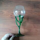 Vintage Emerald Green Jellyfish Blown Glass Bowl on Foot
