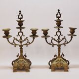 Ancienne paire de chandeliers a 3 branches en laiton