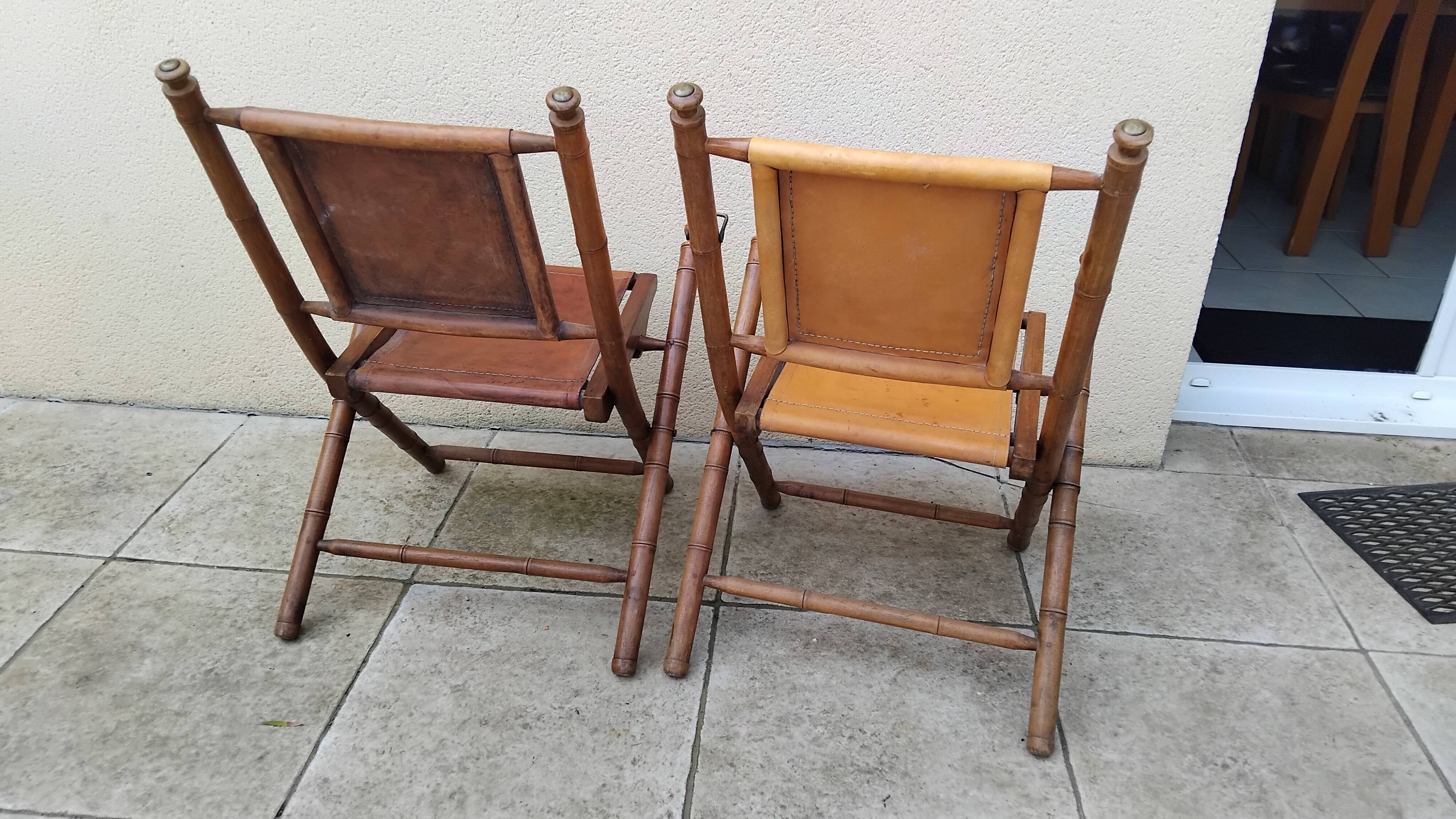 Vintage leather folding safari chairs
