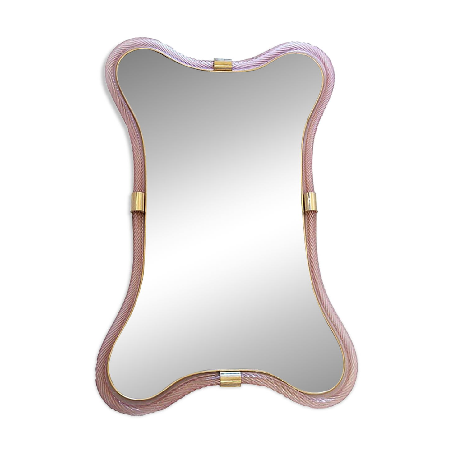 Scenographic Pink and Gold Mirror With Torchon Glass
