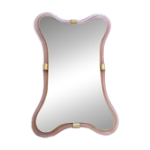 Scenographic Pink and Gold Mirror With Torchon Glass