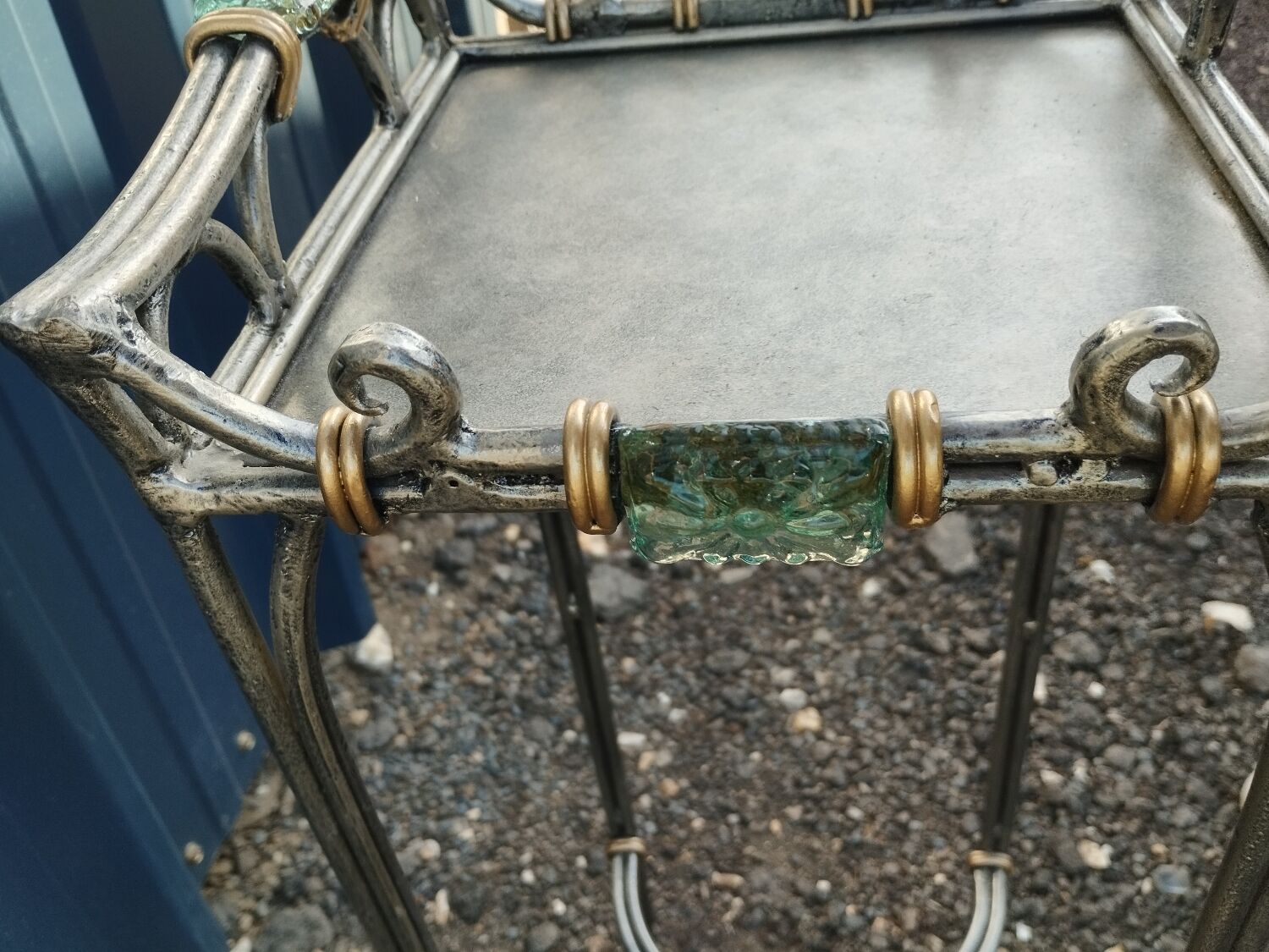 Vintage metal and glass side table