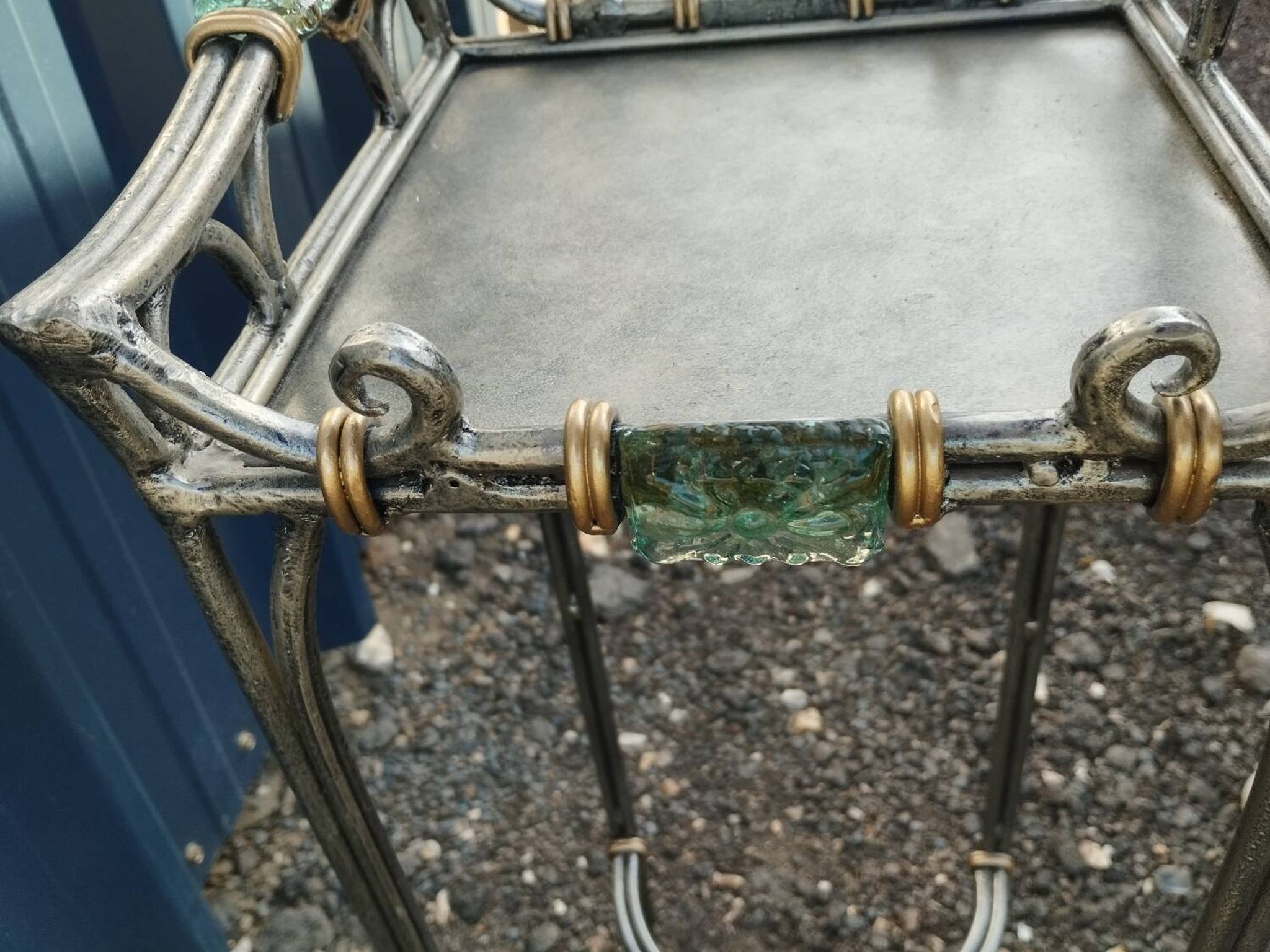 Vintage metal and glass side table