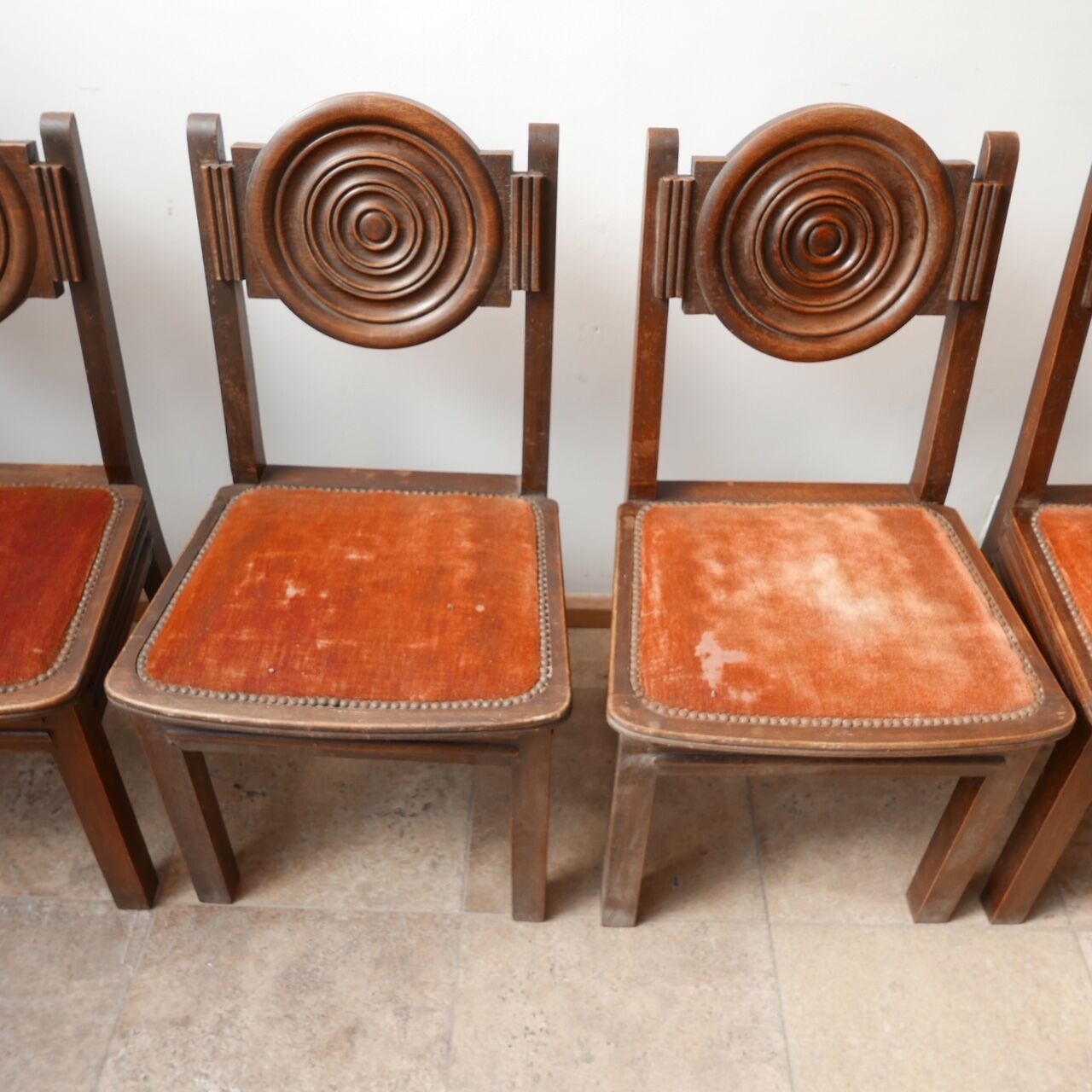 Set of Six Art Deco Oak French Dining Chairs (6)