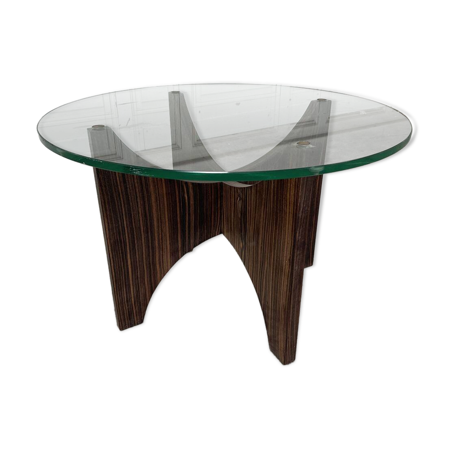 1950s glass and rosewood coffee table