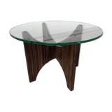 1950s glass and rosewood coffee table