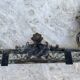 Antique brass fireplace set, bar and andirons, Napoleon I style.