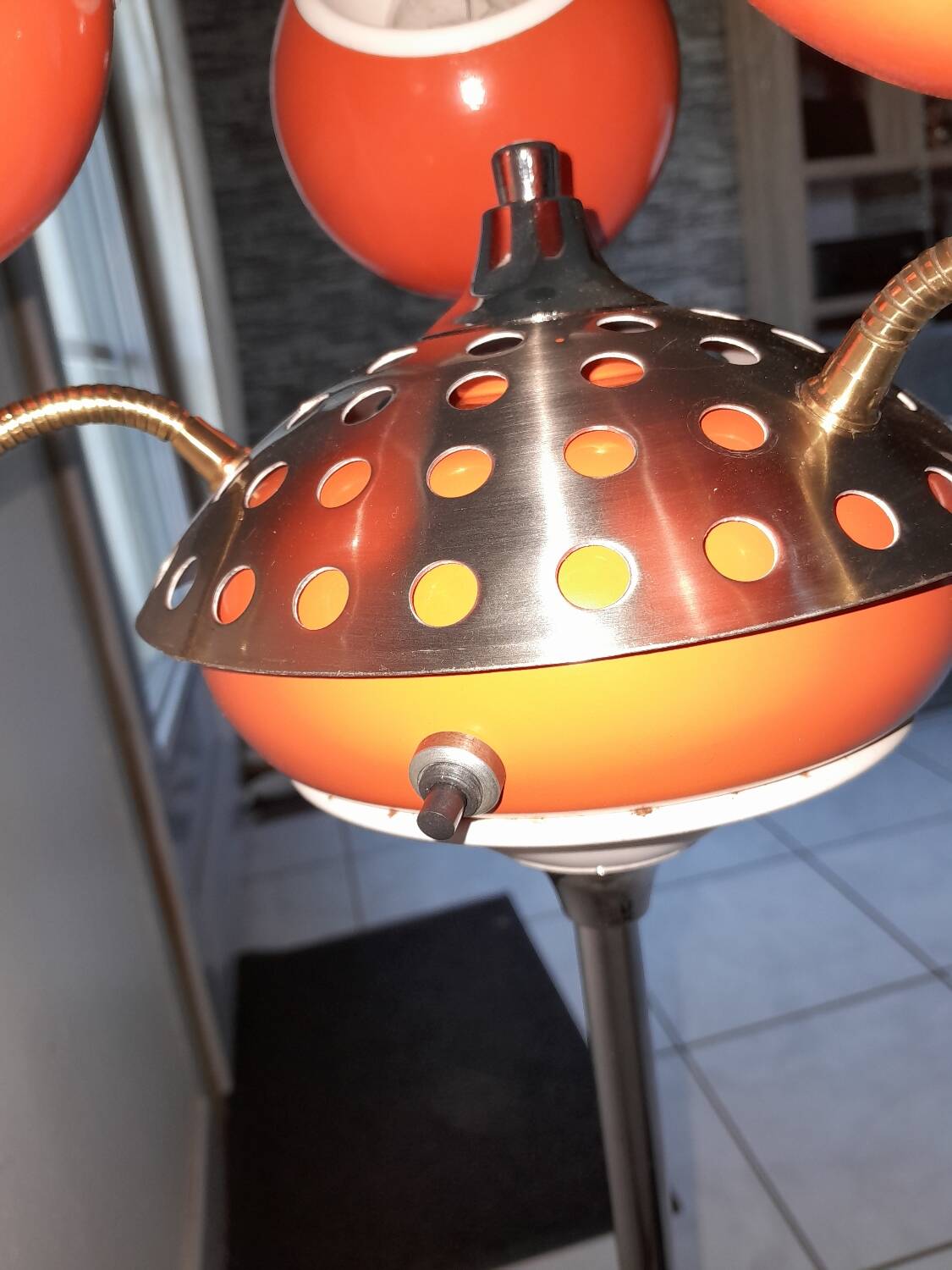 Vintage 1970s orange metal eyes ball floor lamp