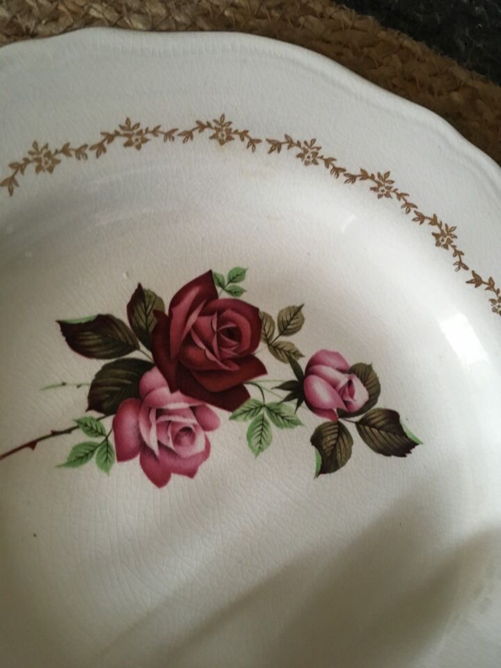 Old hollow plates mismatched ornate in red