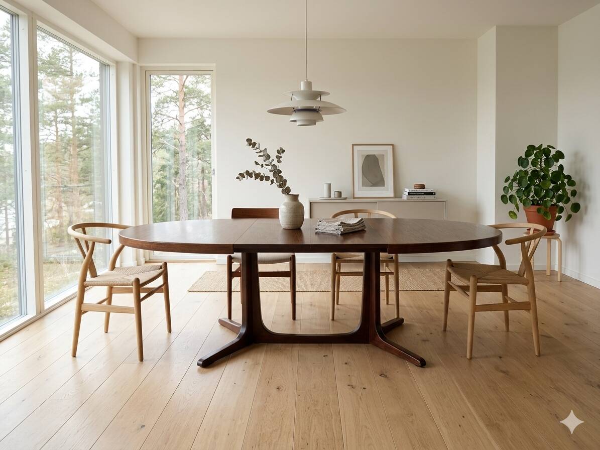 Extensible Baumann table in oak from the 1960s.