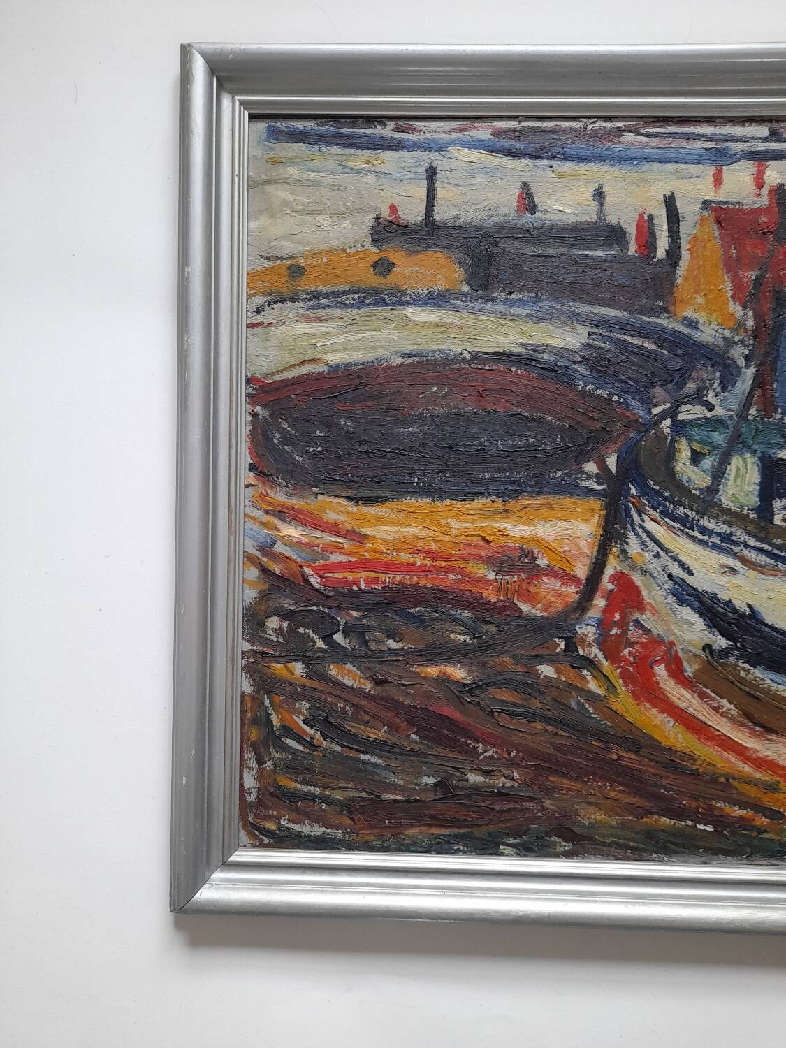 Expressionist painting boats by Bent Kokkenberg