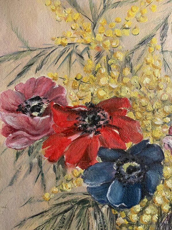Old painting still life bouquet of flowers