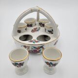Porcelain egg dish basket with polychrome floral decoration
