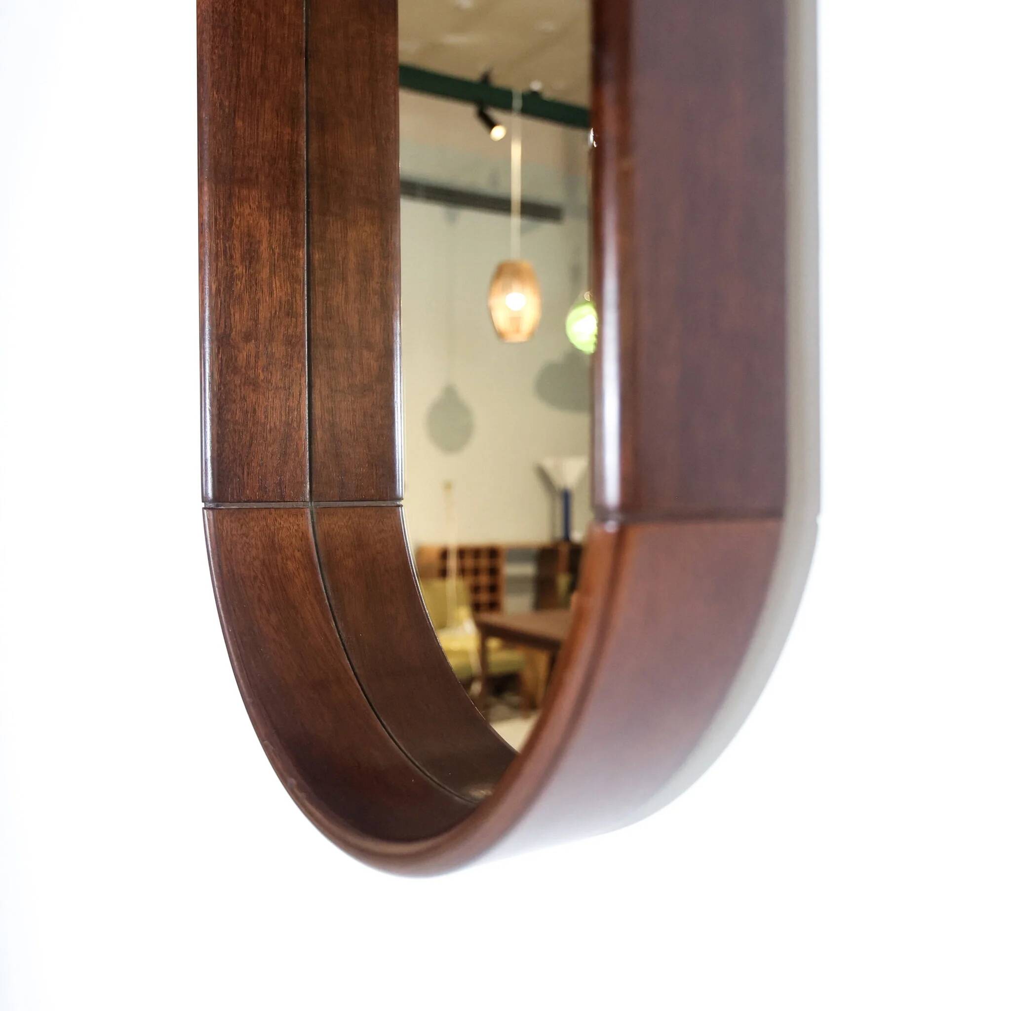 Large vintage modernist oval wall mirror from the mid-century, Italy 1960s.