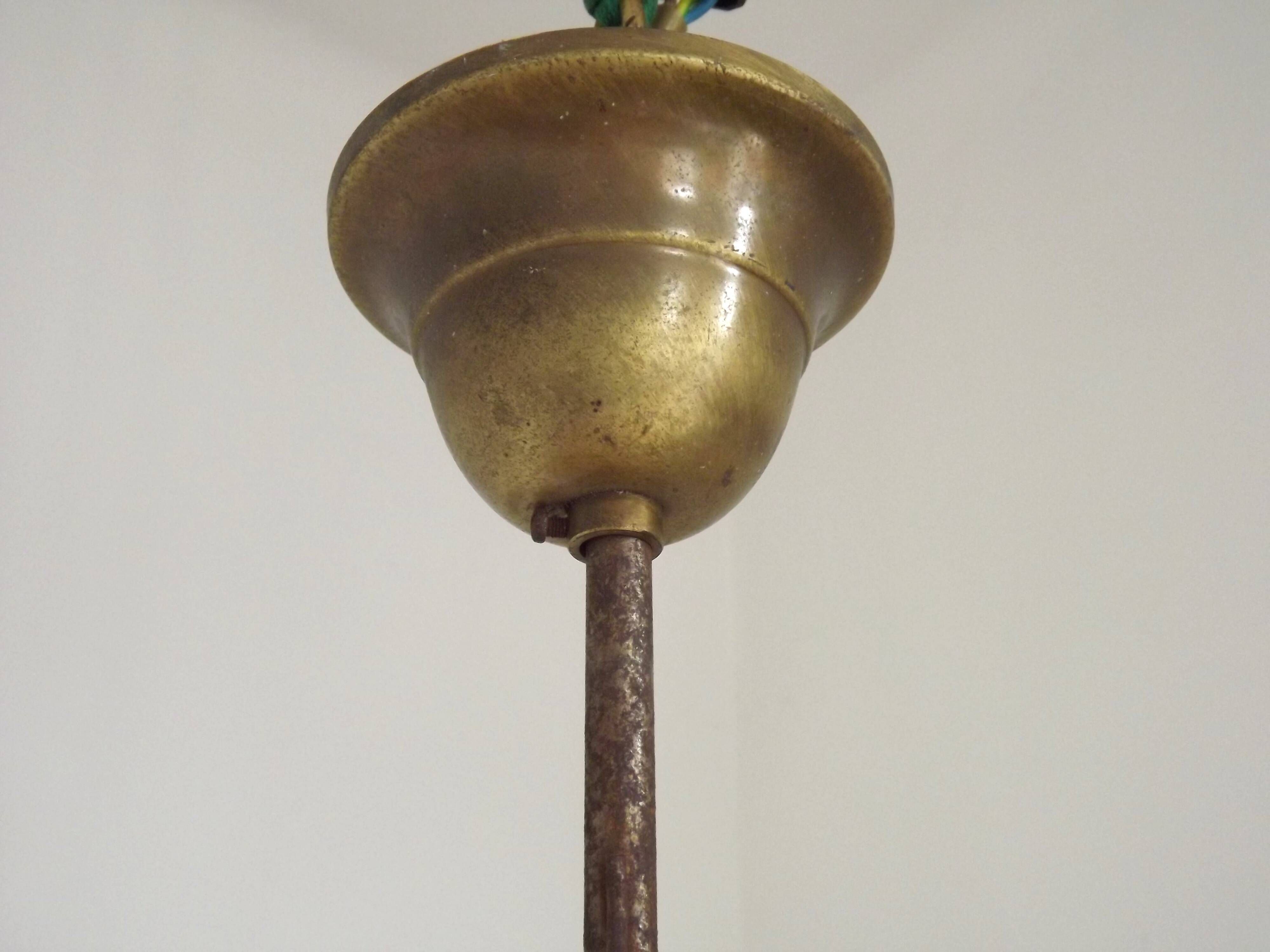 Mid Century Amber Mottled Glass Ceiling Light with Beaded Glass Fringe