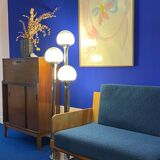 Compass leg sofa from the 60s in wood and vintage fabric