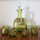 Antique enamelled glass liqueur service, early 20th century