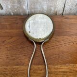 Ancien miroir verre biseauté face a main laiton + manches metal vintage