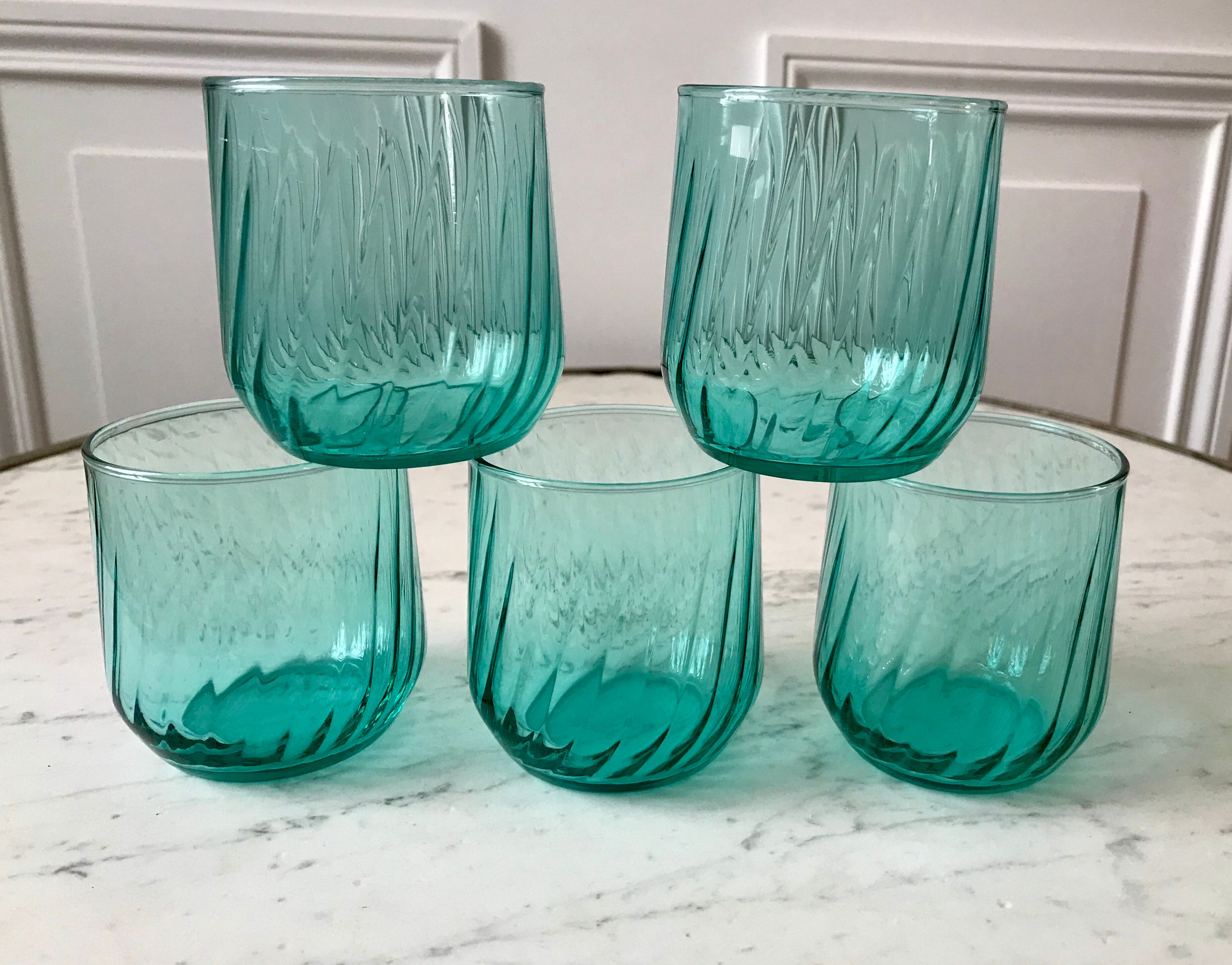 Set of 5 water green water glasses 50s