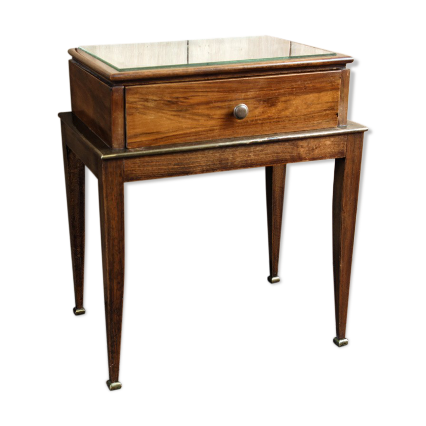 Bedside table, sofa tip - rosewood and brass plate