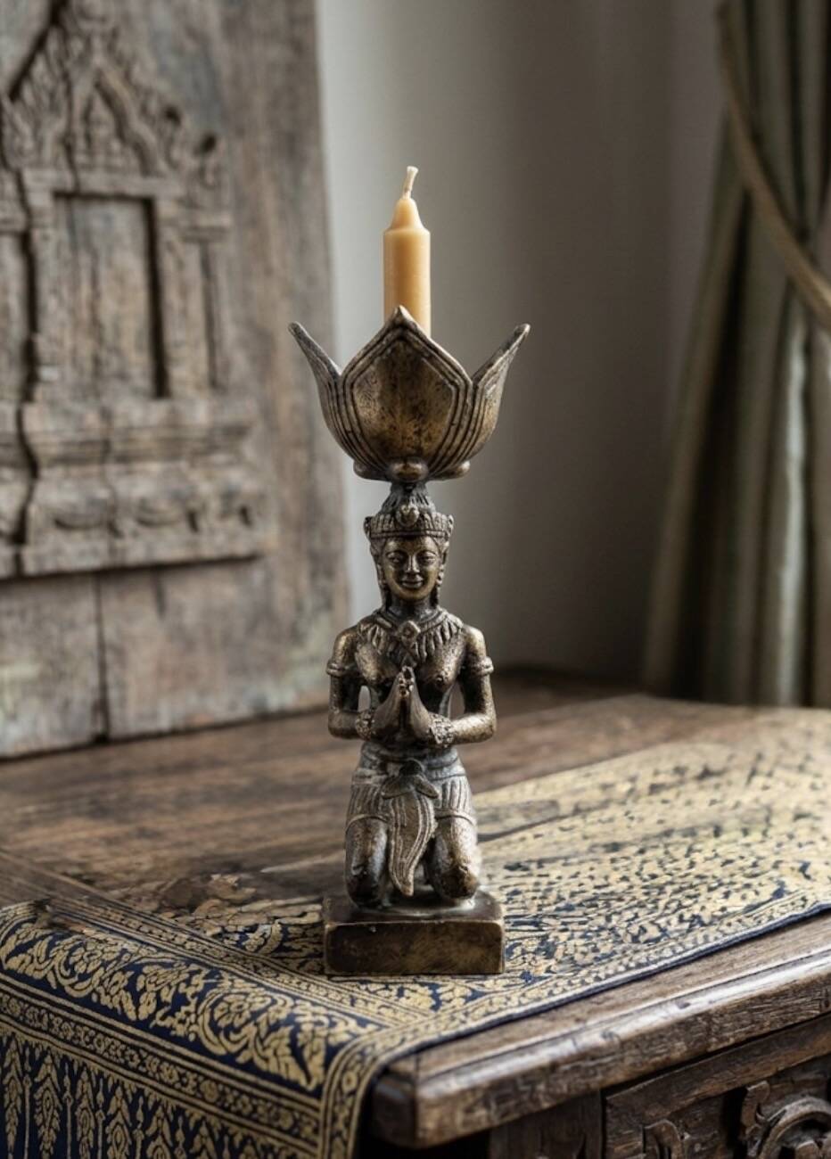 Asian bronze candlestick from the 1950s.