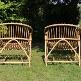 Pair of rattan basket armchairs, 60s
