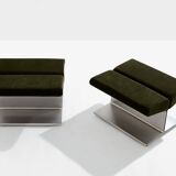 Pair of ottomans by Paul Geoffroy, brushed steel and alcantara, 1975