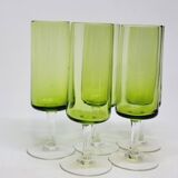 5 flûtes à champagne en verre soufflé vert