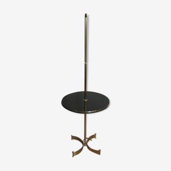 Guéridon lamp in Golden Brass and teak wood design 70