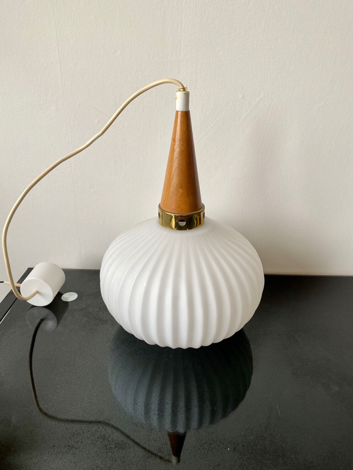 Louis Kalff brushed opaline lamp