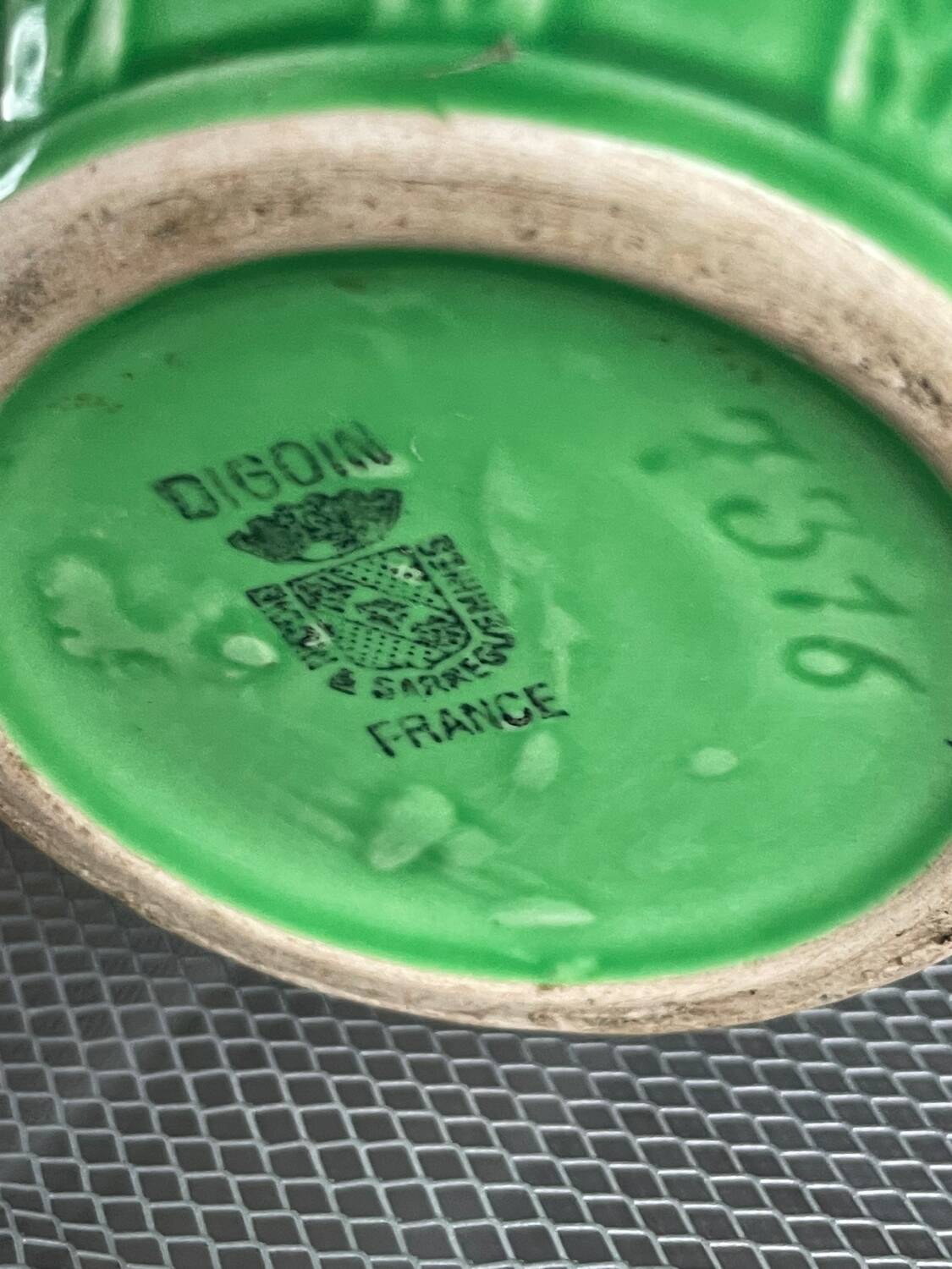 Old ceramic pitcher shape 7316 digoin green