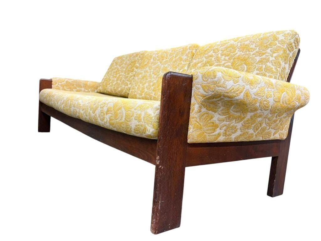 Vintage wooden sofa / armchair with yellow accent