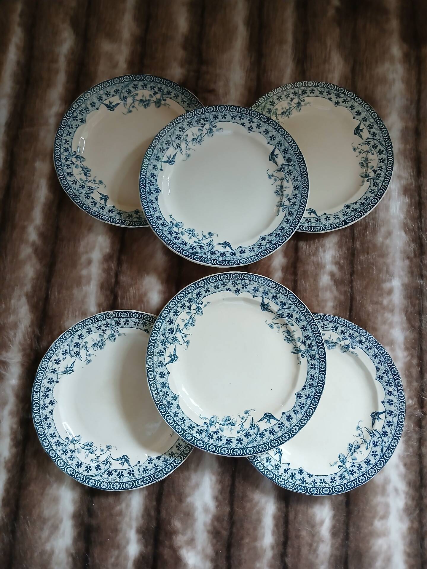 6 antique flat plates in ironstone