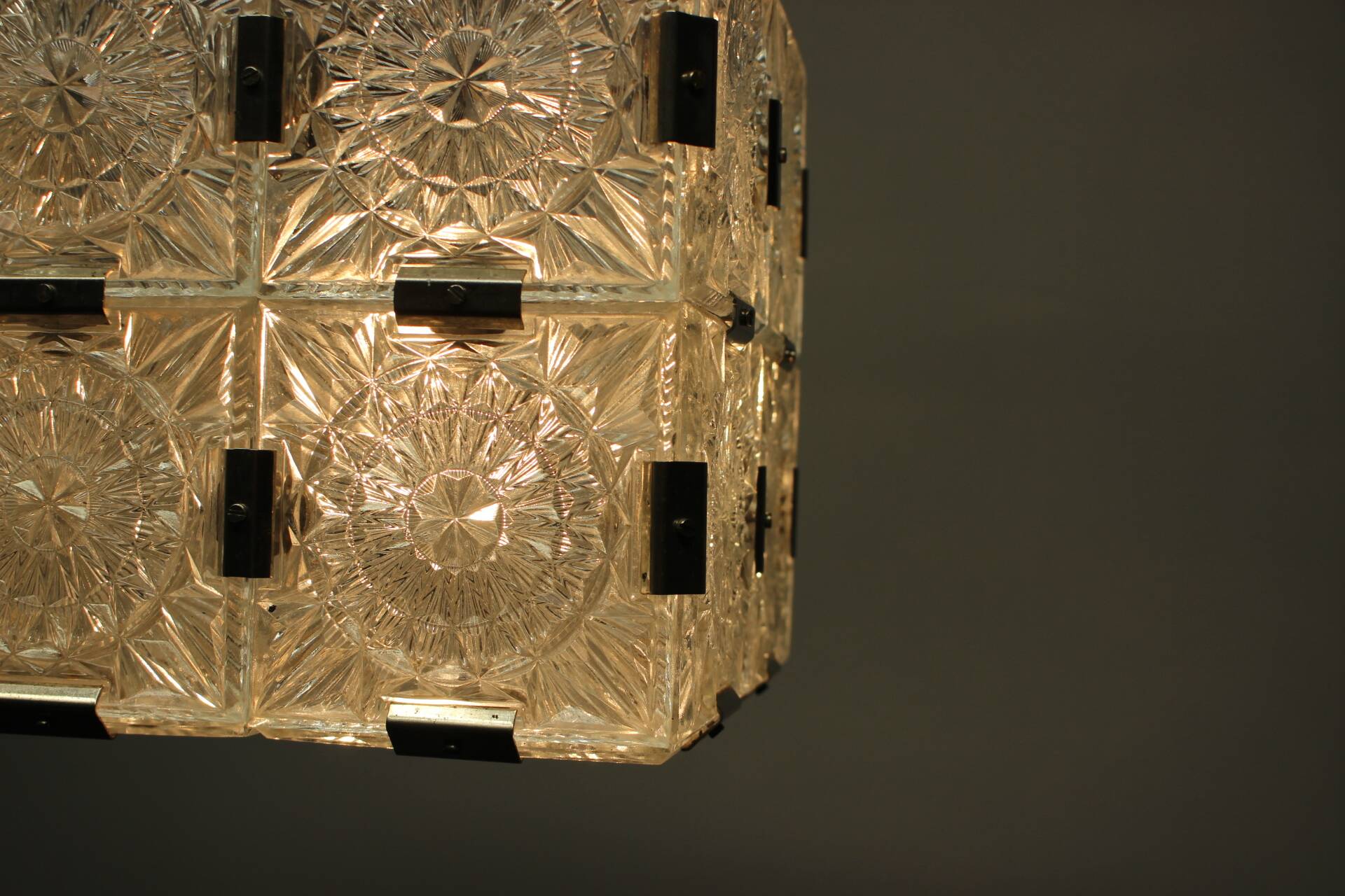 Mid-Century Square Clear Glass Pendant by K. Šenov, 1960s, Czechoslovakia