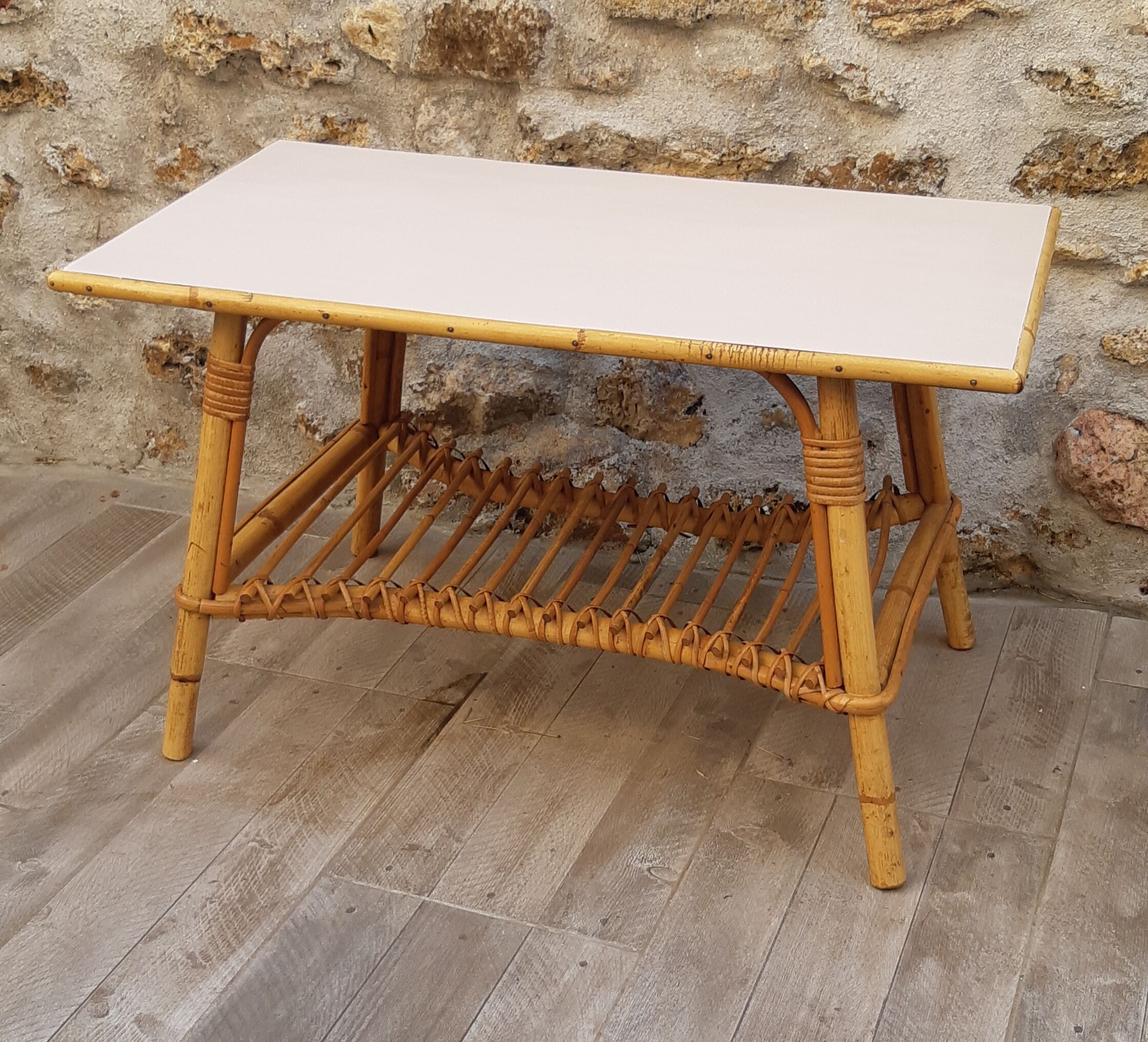 Powdered pink rattan coffee table