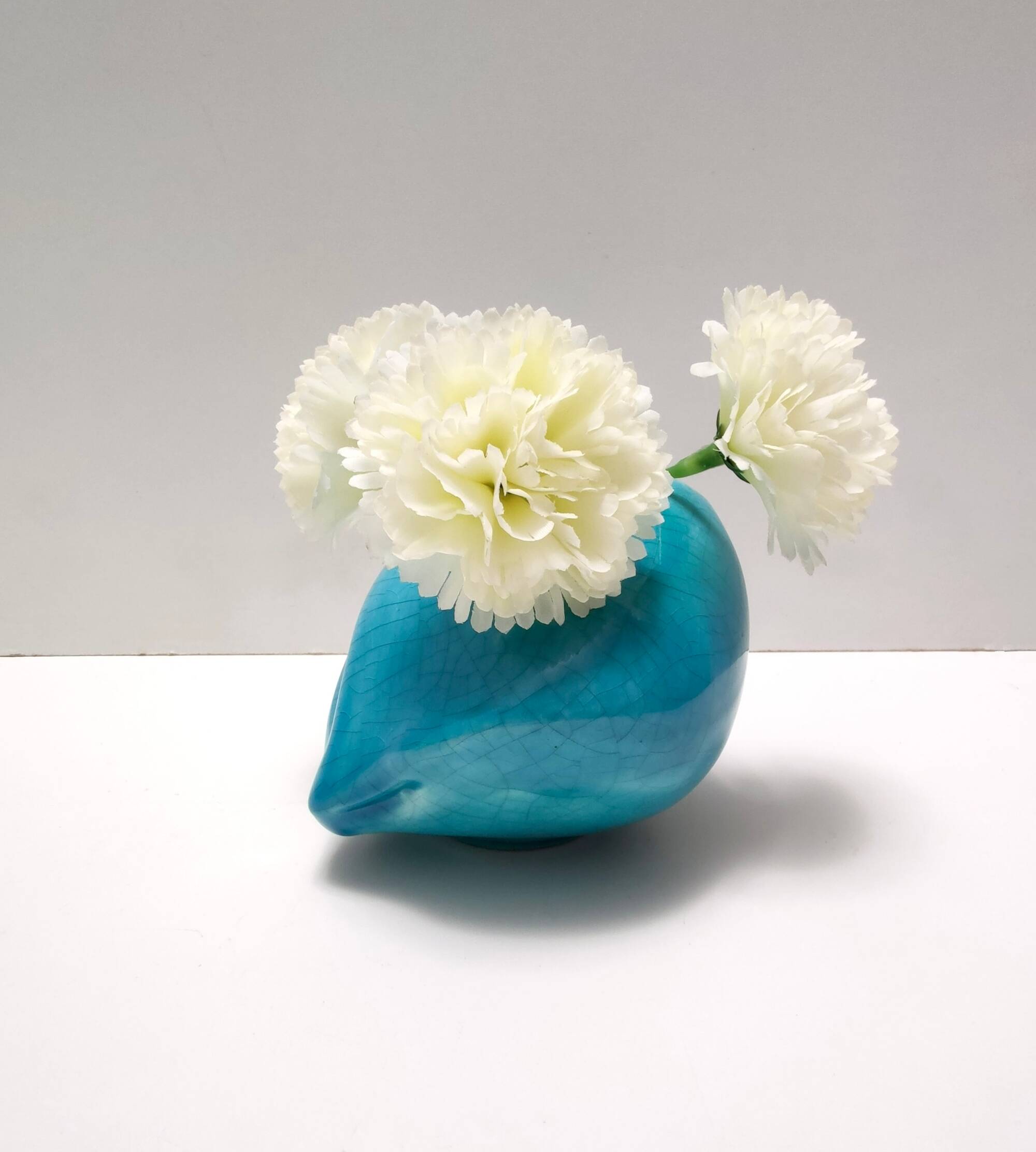 Teal Lacquered Ceramic Tulip Vase / Pen Holder by Giacomo Onestini for Ernestine Salerno